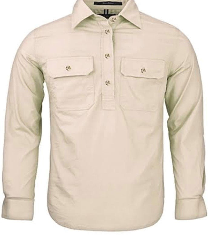 PILBARA KIDS 1/2 BUTTON L/S SHIRT