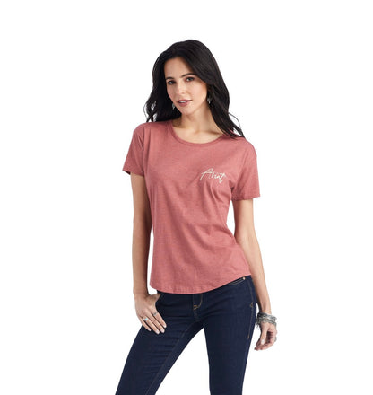 ARIAT WMNS SUNSET LOCKUP SS TEE RED CLAY HEATHER